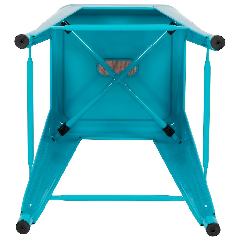 Set of 4 Modern Industrial Metal Stools  in Teal