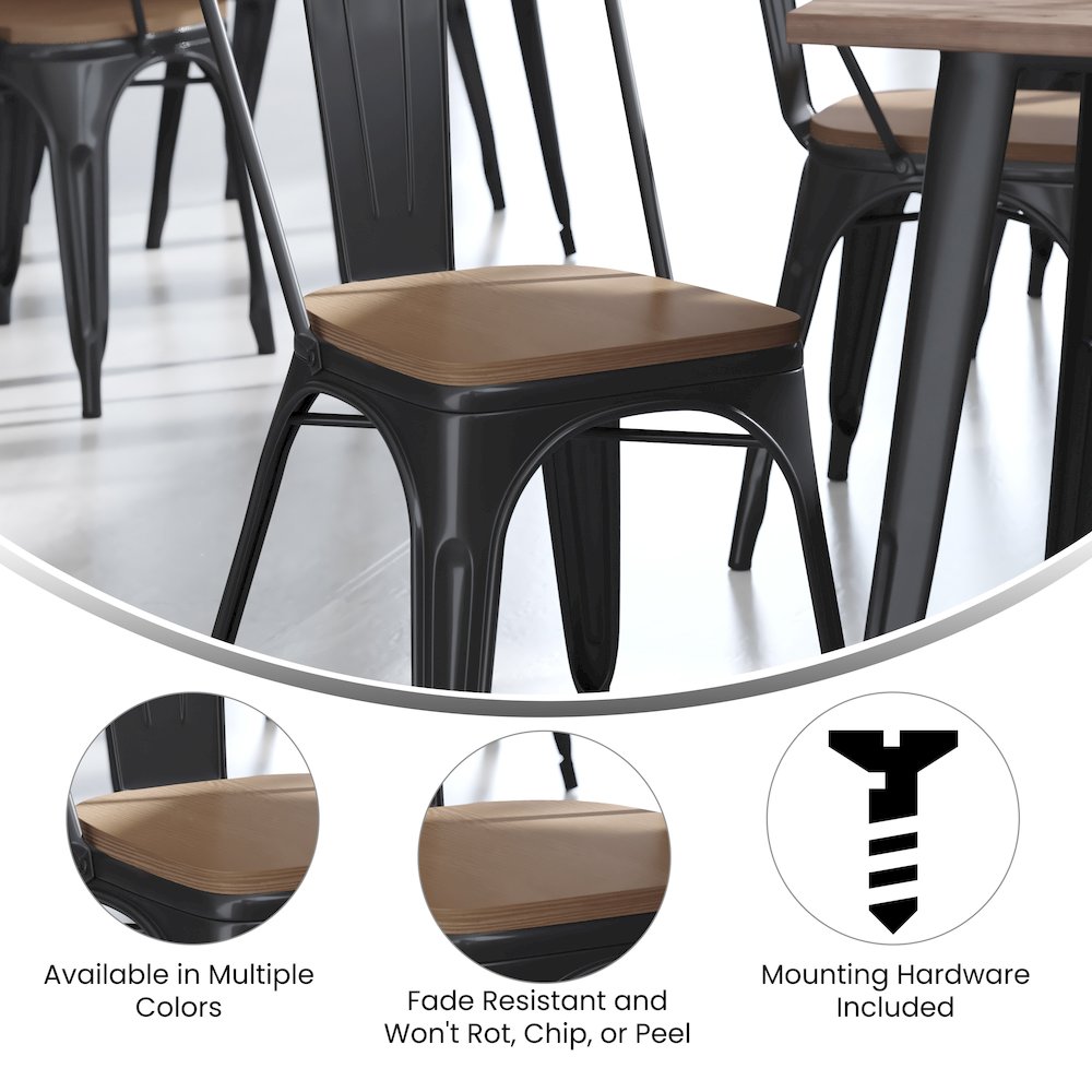Perry Set of 4 Poly Resin Wood Seat with Rounded Edges for Colorful Metal Chairs, and Stools in Teal-Blue