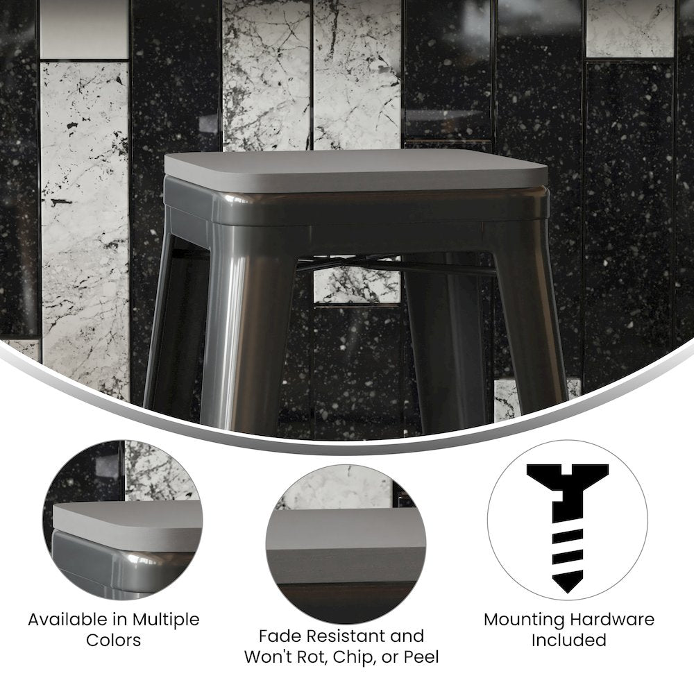 Perry Poly Resin Wood Square Seat with Rounded Edges for Colorful Metal Barstools in Gray