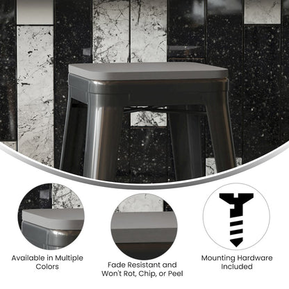 Perry Poly Resin Wood Square Seat with Rounded Edges for Colorful Metal Barstools in Gray