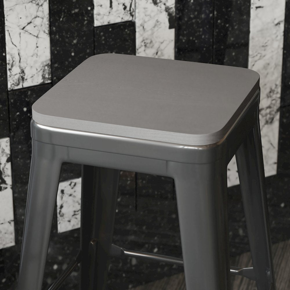 Perry Poly Resin Wood Square Seat with Rounded Edges for Colorful Metal Barstools in Gray