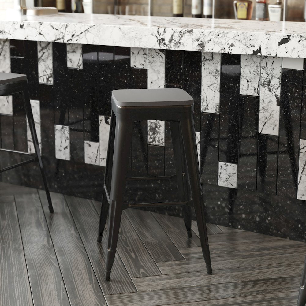 Perry Poly Resin Wood Square Seat with Rounded Edges for Colorful Metal Barstools in Gray