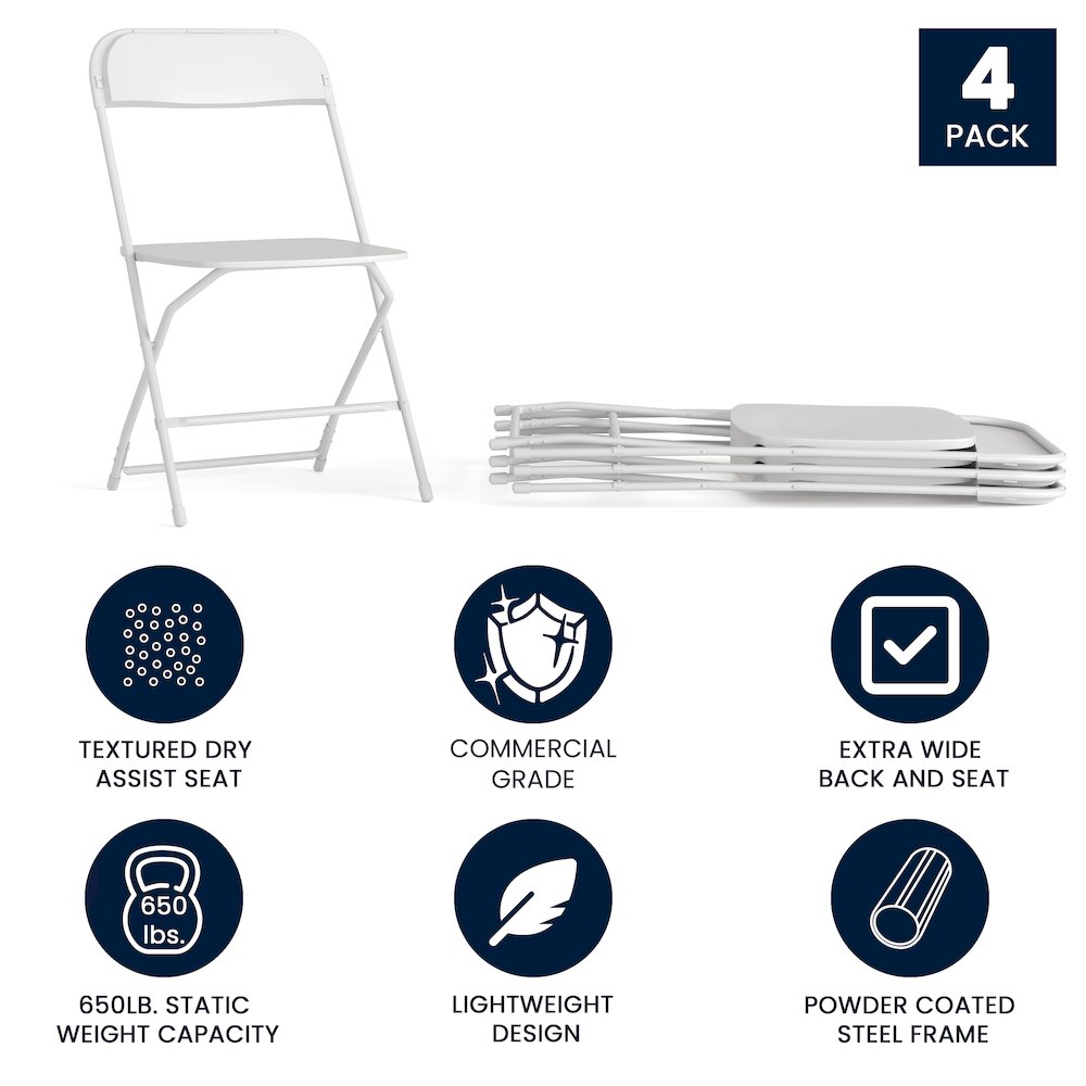 Multi-Use Versatile Commercial Big and Tall Folding Plastic Chairs - Set of 4