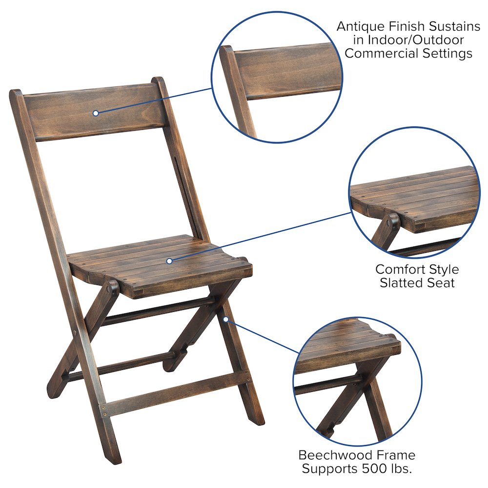 Wooden Folding Chair with Slatted Seat and Beechwood Frame, Antique Black