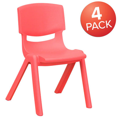 4 Pack Red Plastic Stackable School Chair with 12'' Seat Height