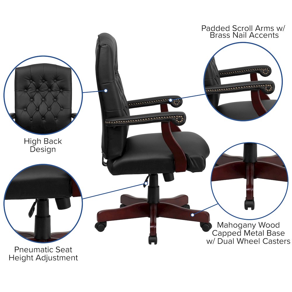 Black LeatherSoft Executive Swivel Office Chair with Arms