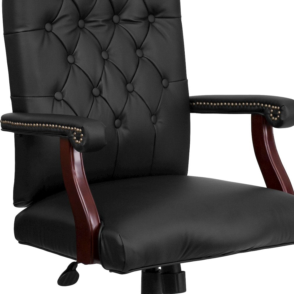 Black LeatherSoft Executive Swivel Office Chair with Arms