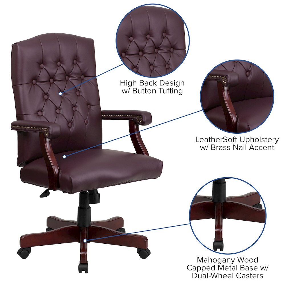 Burgundy LeatherSoft Executive Swivel Office Chair with Arms