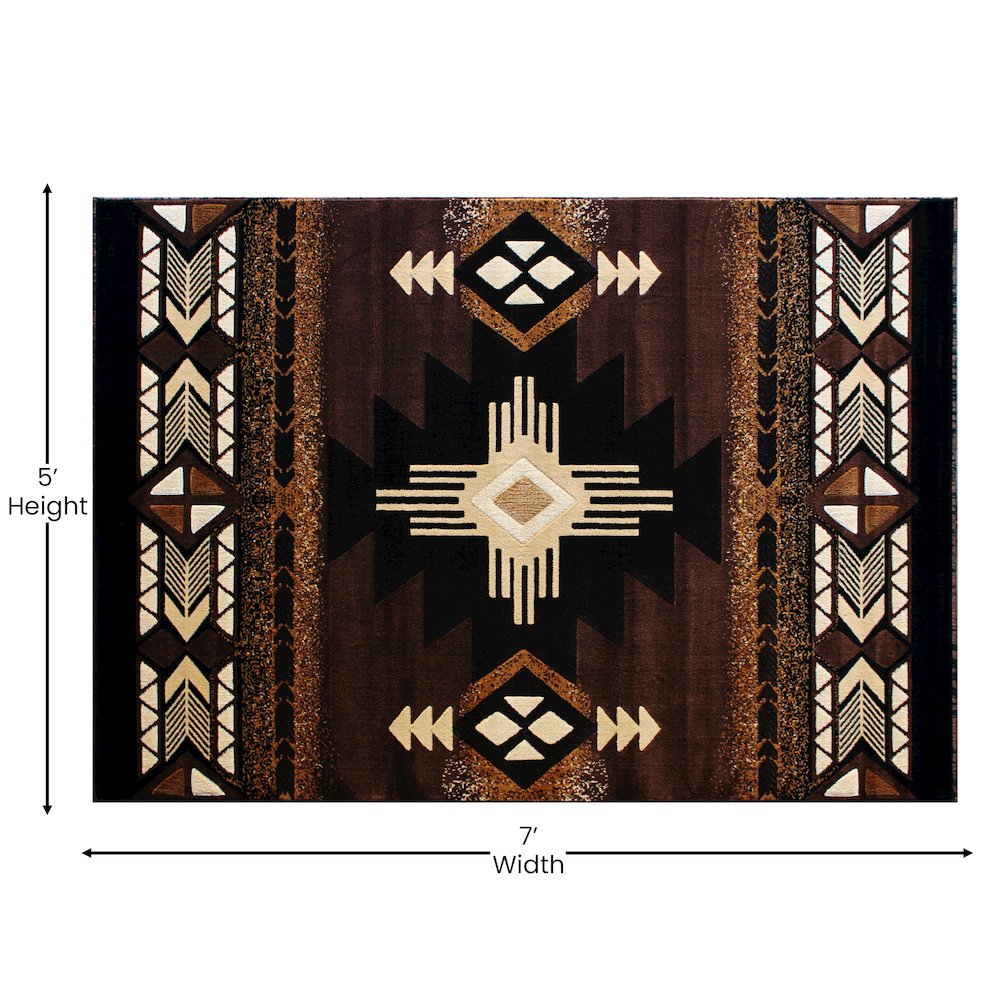 5' x 7' Chocolate Traditional Southwestern Area Rug - Olefin Fibers