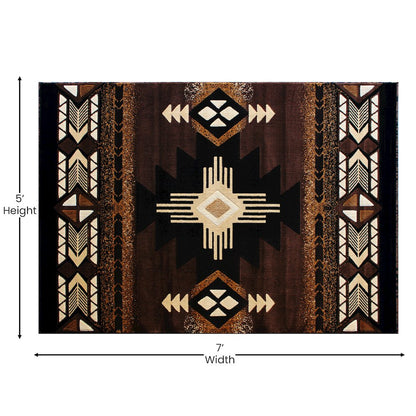 5' x 7' Chocolate Traditional Southwestern Area Rug - Olefin Fibers