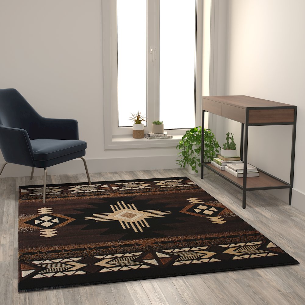 5' x 7' Chocolate Traditional Southwestern Area Rug - Olefin Fibers