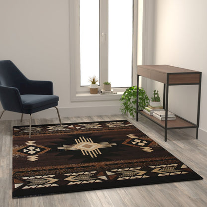 5' x 7' Chocolate Traditional Southwestern Area Rug - Olefin Fibers