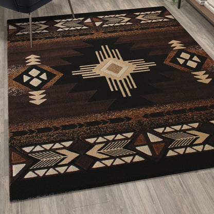 5' x 7' Chocolate Traditional Southwestern Area Rug - Olefin Fibers