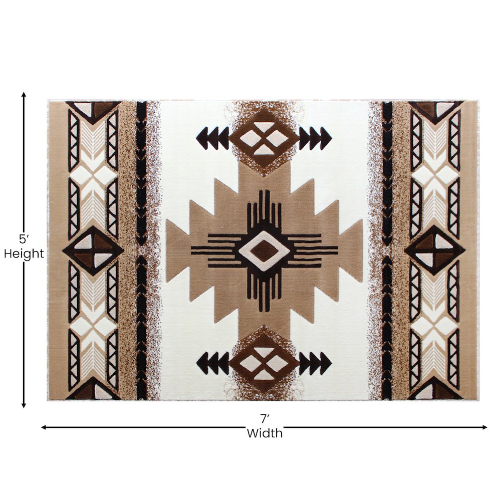 5' x 7' Ivory Traditional Southwestern Area Rug - Olefin Fibers