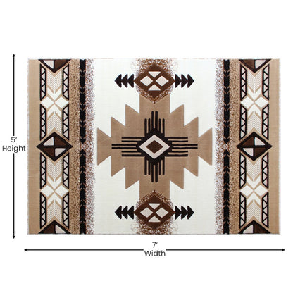 5' x 7' Ivory Traditional Southwestern Area Rug - Olefin Fibers