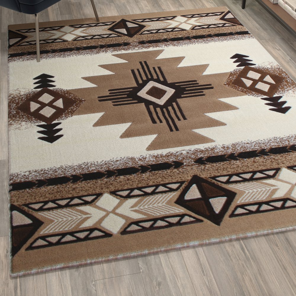 5' x 7' Ivory Traditional Southwestern Area Rug - Olefin Fibers