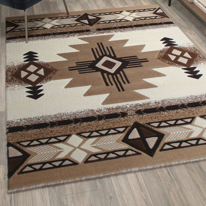 5' x 7' Ivory Traditional Southwestern Area Rug - Olefin Fibers