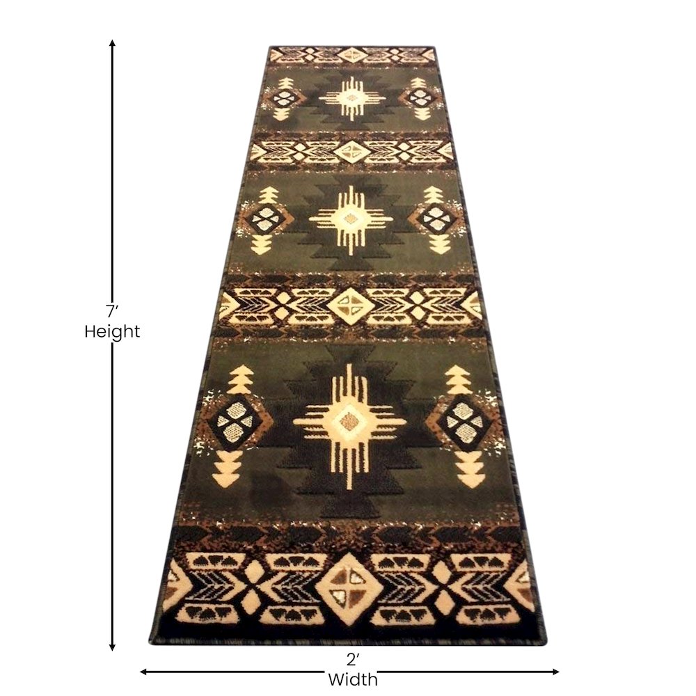 2' x 7' Sage Traditional Southwestern Area Rug - Olefin Fibers with Jute Backing