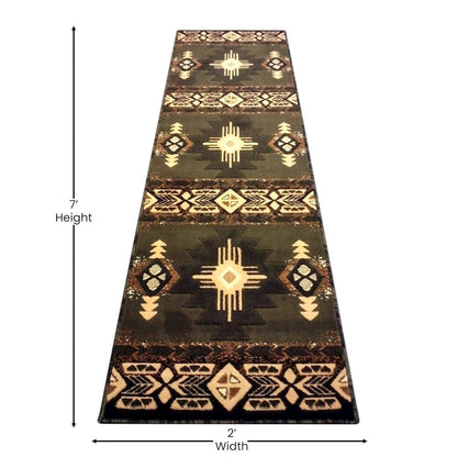 2' x 7' Sage Traditional Southwestern Area Rug - Olefin Fibers with Jute Backing