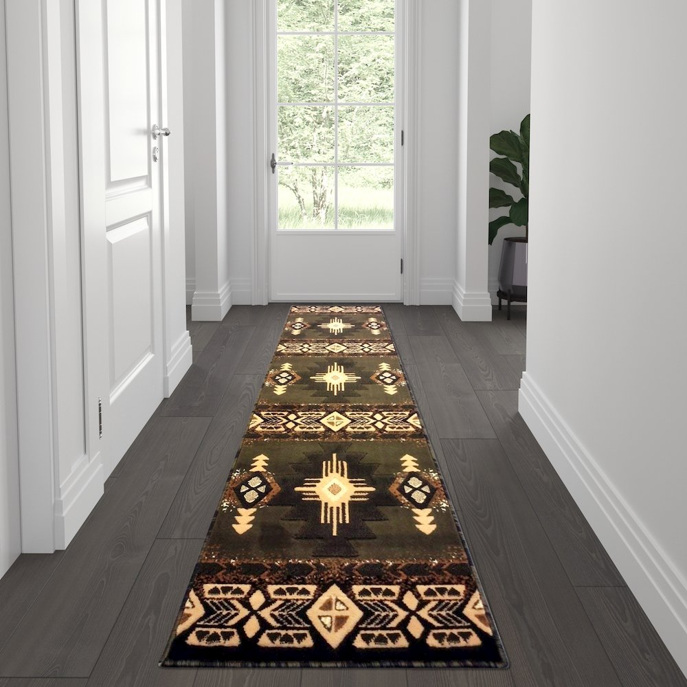 2' x 7' Sage Traditional Southwestern Area Rug - Olefin Fibers with Jute Backing