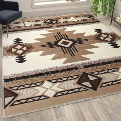 2' x 7' Sage Traditional Southwestern Area Rug - Olefin Fibers with Jute Backing