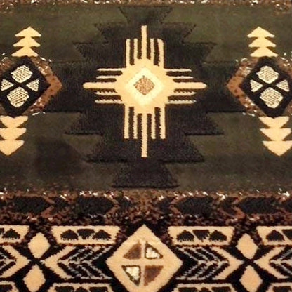 2' x 7' Sage Traditional Southwestern Area Rug - Olefin Fibers with Jute Backing