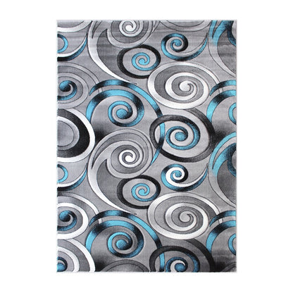 5' x 7' Turquoise Swirl Olefin Area Rug with Jute Backing
