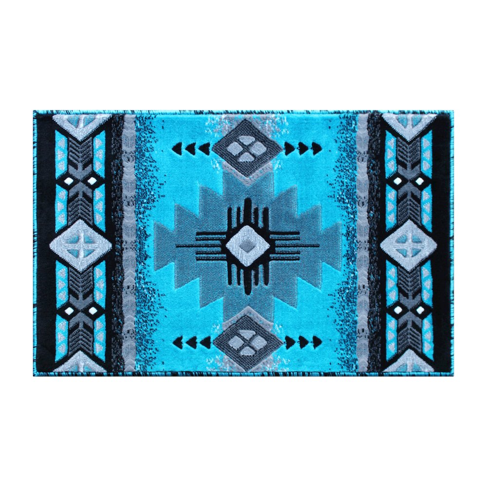2' x 3' Turquoise Traditional Southwestern Area Rug - Olefin Fibers