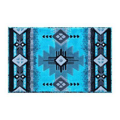 2' x 3' Turquoise Traditional Southwestern Area Rug - Olefin Fibers