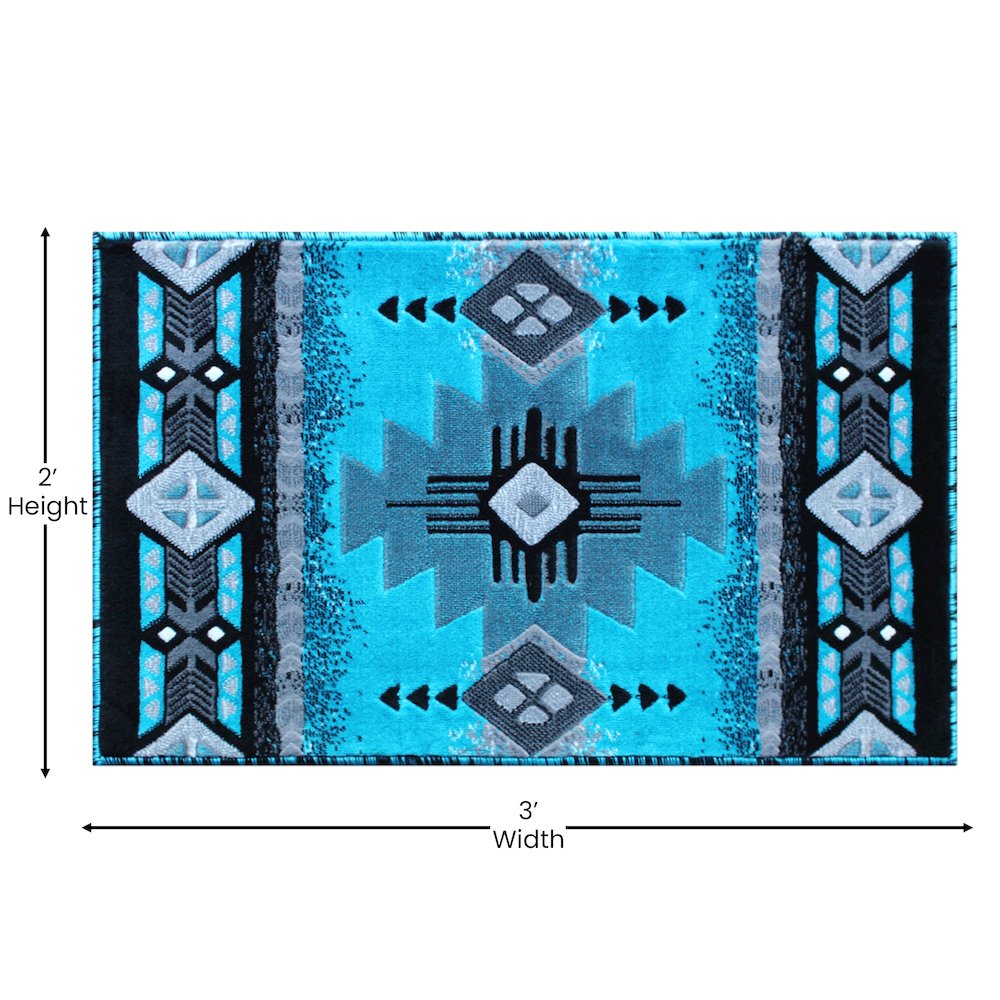 2' x 3' Turquoise Traditional Southwestern Area Rug - Olefin Fibers