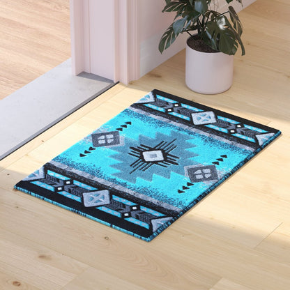 2' x 3' Turquoise Traditional Southwestern Area Rug - Olefin Fibers