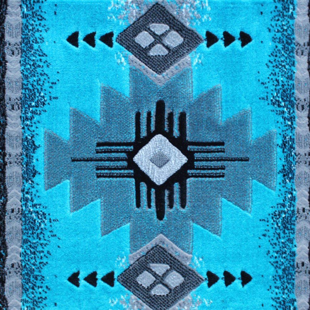 2' x 3' Turquoise Traditional Southwestern Area Rug - Olefin Fibers