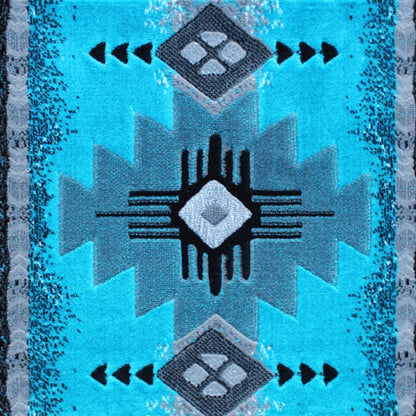 2' x 3' Turquoise Traditional Southwestern Area Rug - Olefin Fibers