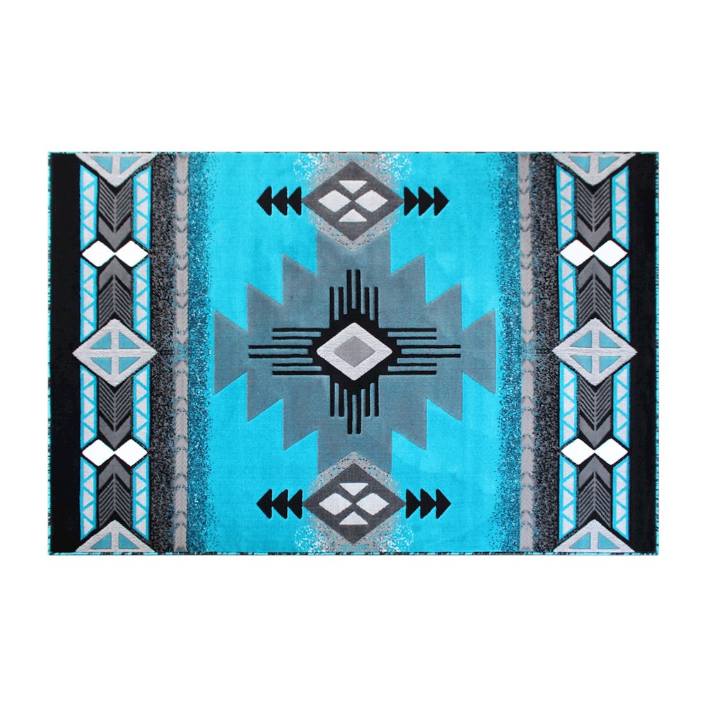 6' x 9' Turquoise Traditional Southwestern Area Rug - Olefin Fibers
