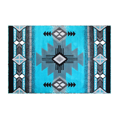 6' x 9' Turquoise Traditional Southwestern Area Rug - Olefin Fibers