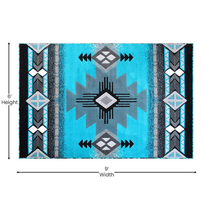 6' x 9' Turquoise Traditional Southwestern Area Rug - Olefin Fibers