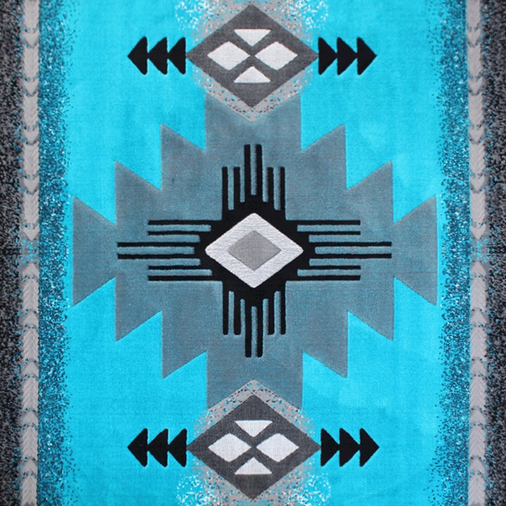 6' x 9' Turquoise Traditional Southwestern Area Rug - Olefin Fibers