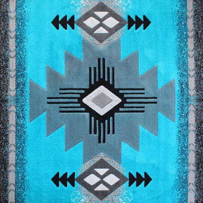 6' x 9' Turquoise Traditional Southwestern Area Rug - Olefin Fibers