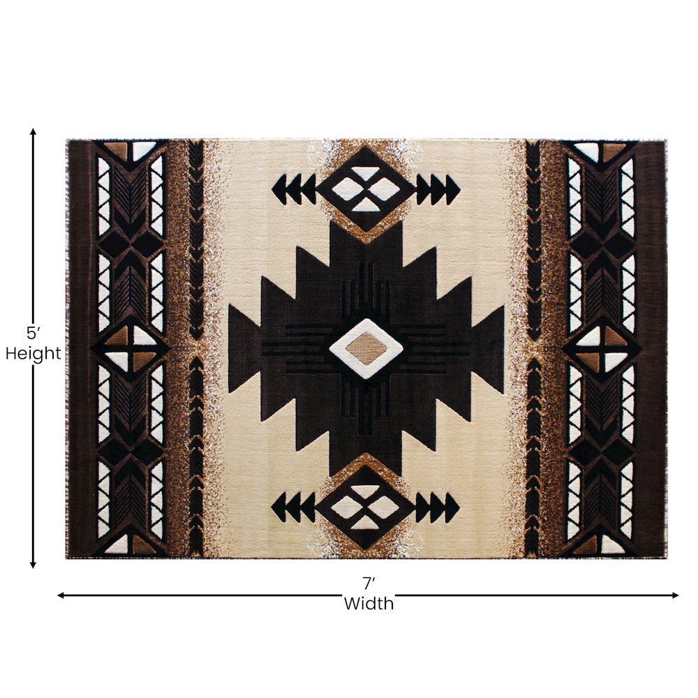 5' x 7' Brown Traditional Southwestern Area Rug - Olefin Fibers
