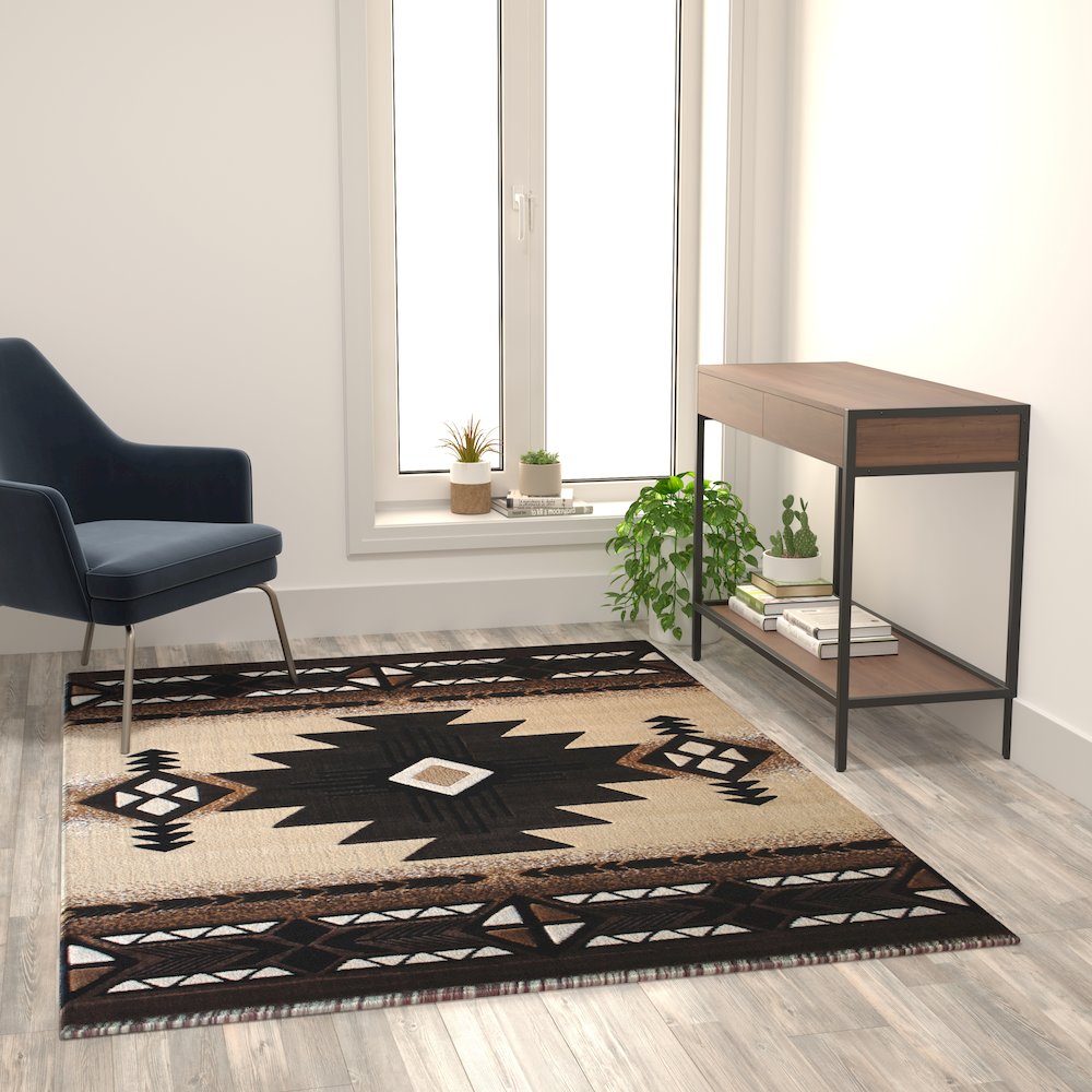 5' x 7' Brown Traditional Southwestern Area Rug - Olefin Fibers