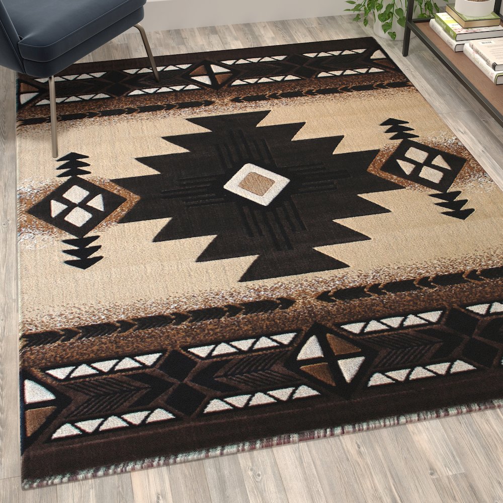 5' x 7' Brown Traditional Southwestern Area Rug - Olefin Fibers