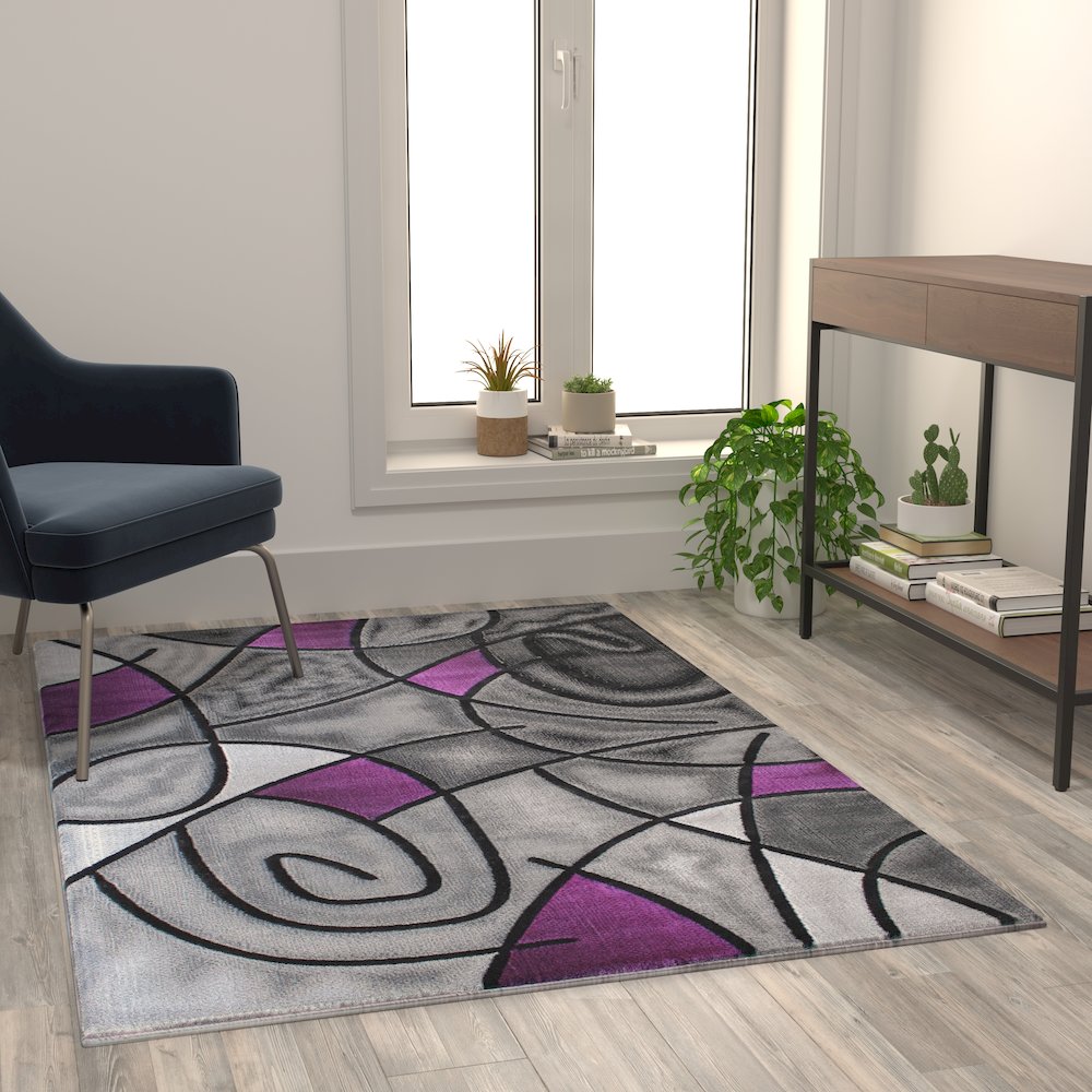 3' x 5' Purple Abstract Area Rug - Olefin Rug
