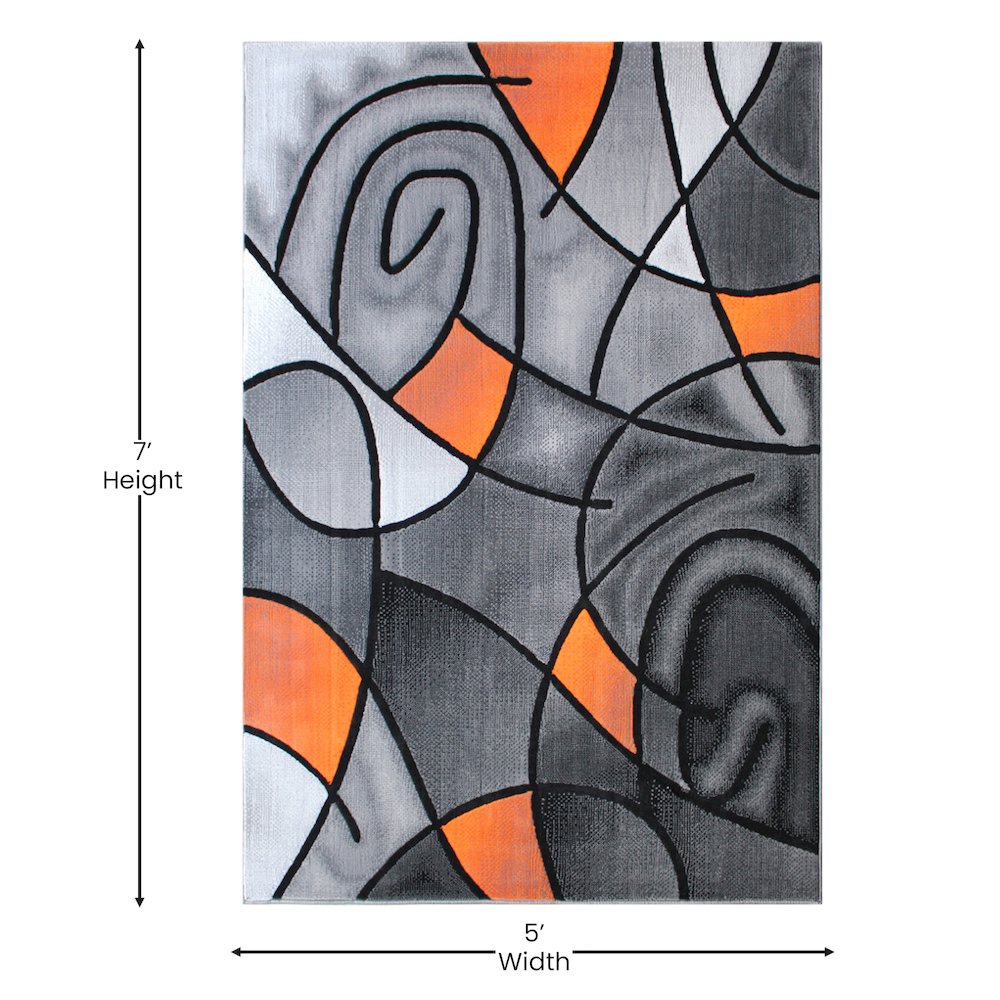 5' x 7' Orange Abstract Area Rug - Olefin Rug