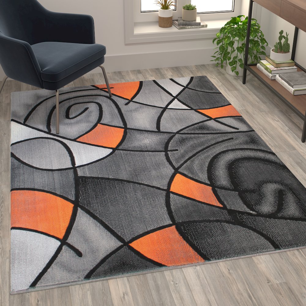 5' x 7' Orange Abstract Area Rug - Olefin Rug