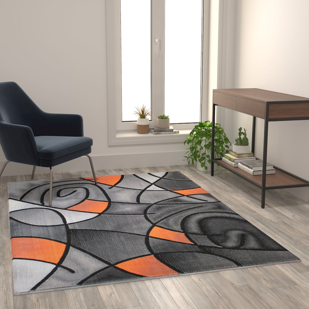 5' x 7' Orange Abstract Area Rug - Olefin Rug