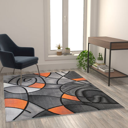 5' x 7' Orange Abstract Area Rug - Olefin Rug