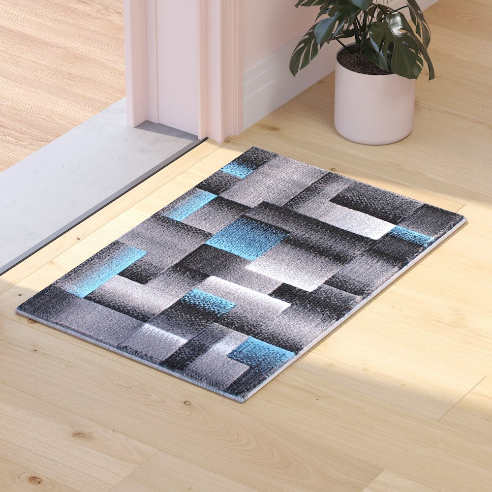 2' x 3' Blue Color Blocked Area Rug - Olefin Rug