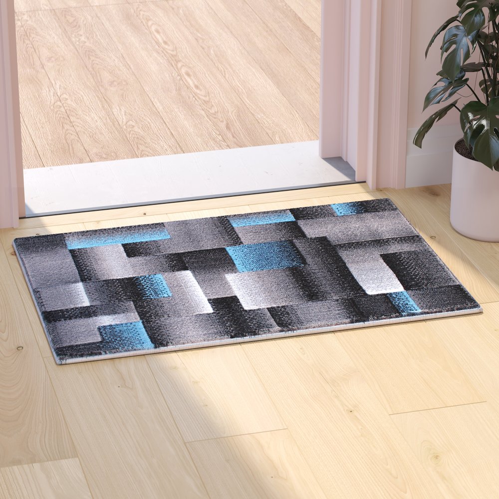 2' x 3' Blue Color Blocked Area Rug - Olefin Rug