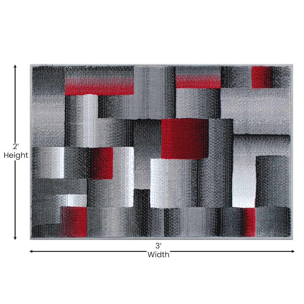 2' x 3' Red Color Blocked Area Rug - Olefin Rug