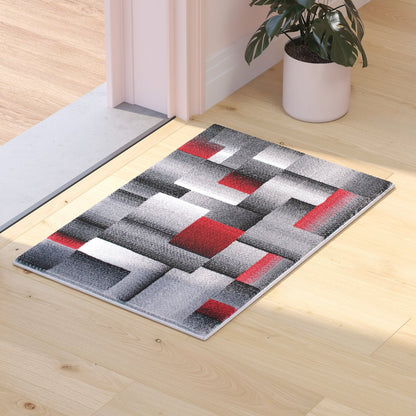2' x 3' Red Color Blocked Area Rug - Olefin Rug